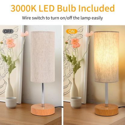 RISLG 2 Pack Small Table Lamps, Bedside Lamps for Nightstand with Wire Switch, Modern Minimalist Desk Lamp with Linen Fabric Shade for Dorm Kids Room Living Room Office Bedroom, Bulb Included
