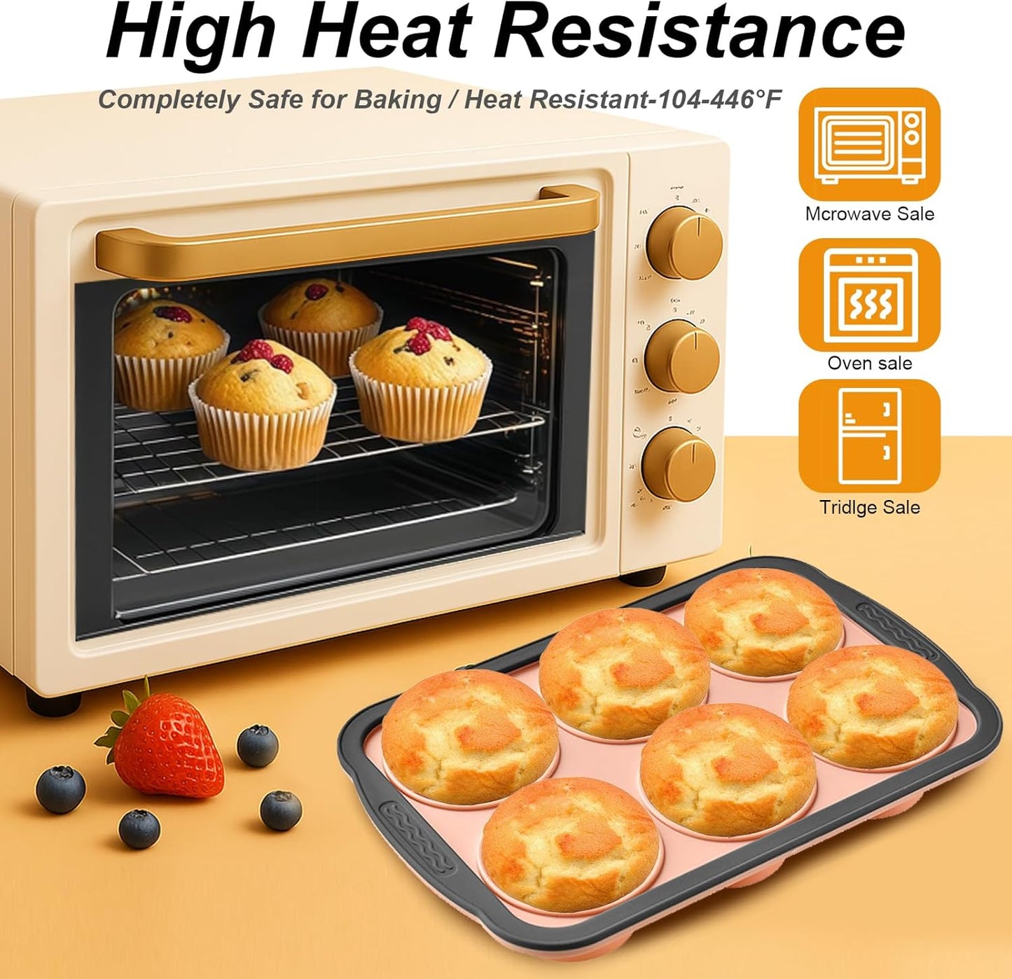 Skiennix Silicone Muffin Pan - 6 Cup Nonstick Baking Molds | BPA-Free, Easy to Clean, Pink