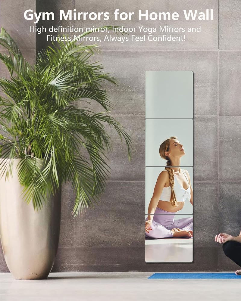 Unbreakable 4-Piece 16x16 Inch Peel & Stick Mirror Tiles for Walls