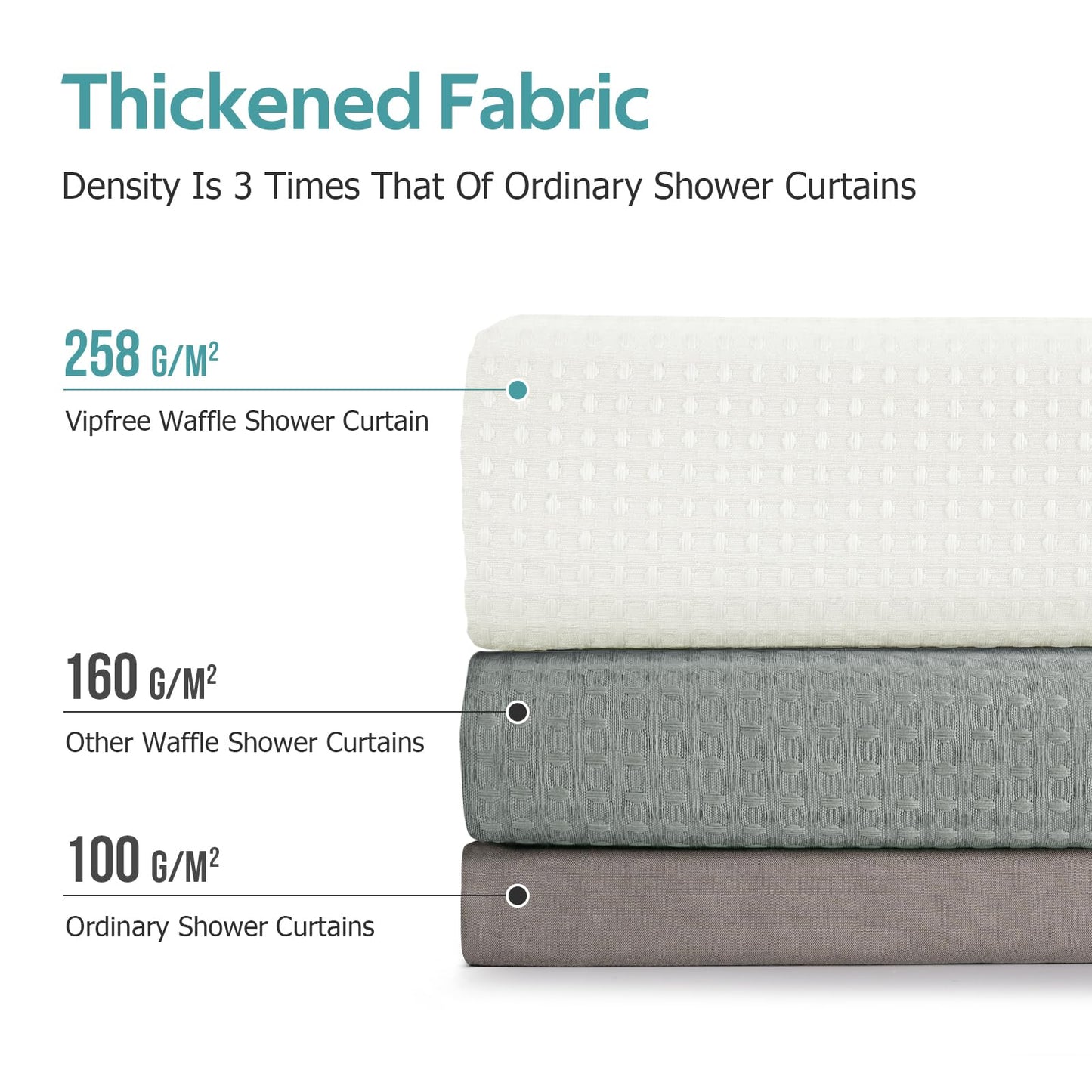 Vipfree 3 in 1 Shower Curtain Set, Waffle Shower Curtain and Liner Set with 12 Double Sided Shower Curtain Hooks, 258GSM Luxury Weighted Cloth Shower Curtains for Bathroom, 72 W x 72 H, Cream