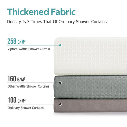 Vipfree 3 in 1 Shower Curtain Set, Waffle Shower Curtain and Liner Set with 12 Double Sided Shower Curtain Hooks, 258GSM Luxury Weighted Cloth Shower Curtains for Bathroom, 72 W x 72 H, Cream