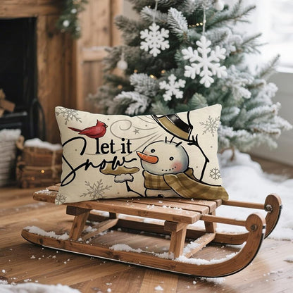 Winter Snowman Lumbar Pillow Cover 12 x 20 - Decorative Rectangle Cover (Variation: Winter Snowman 20" x 12")