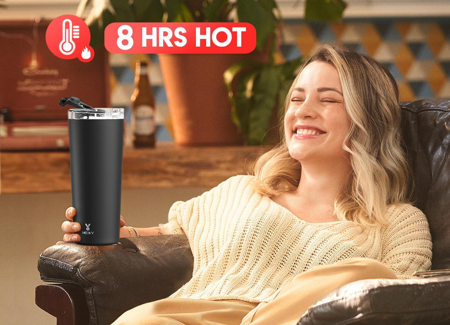 Meoky 24 oz Travel Coffee Mug - Stainless Steel Insulated Tumbler | Leak-Proof Lid, Keeps Drinks Hot for 8 Hours or Cold for 24 Hours, Fits Car Cup Holder (Night)