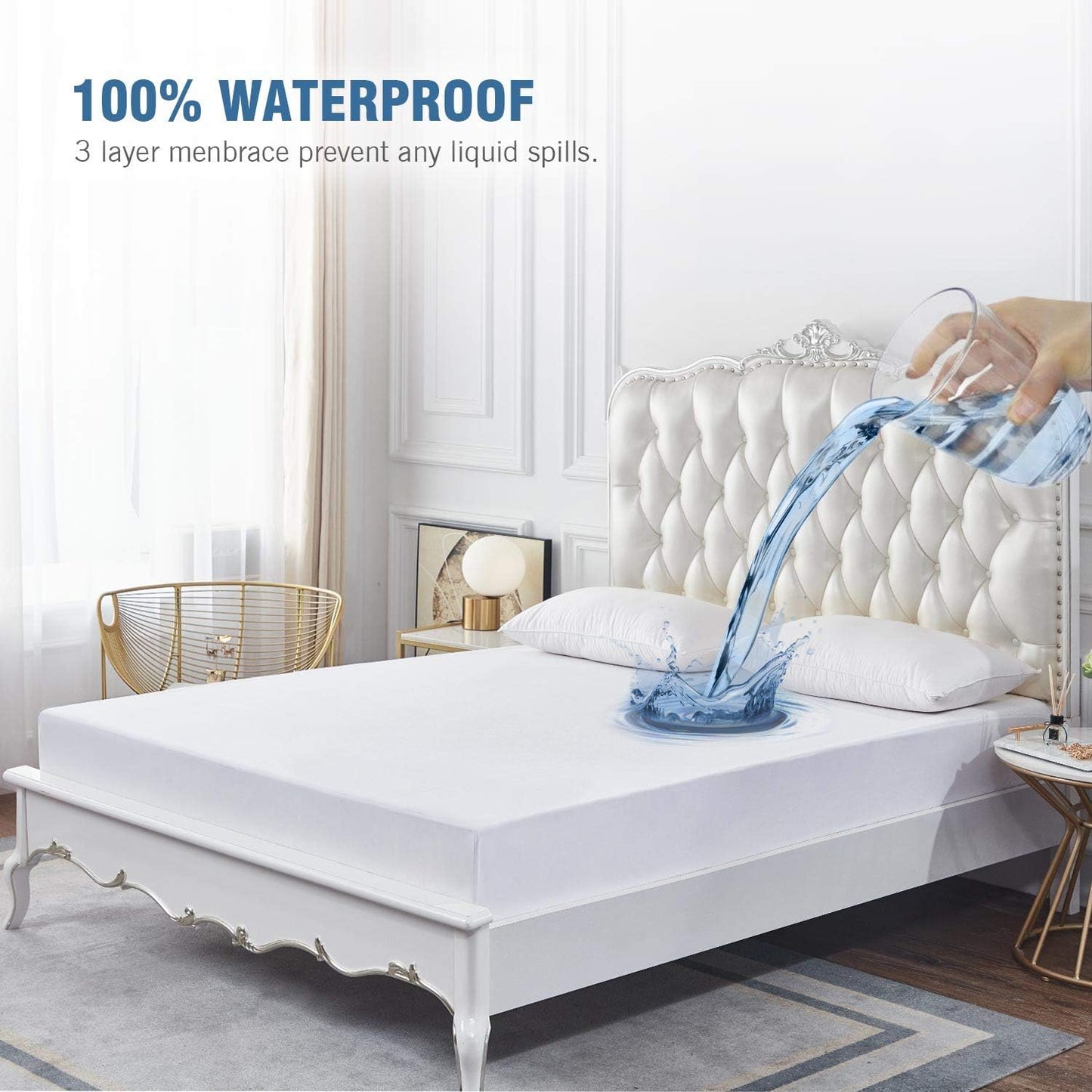 Skiennix Waterproof Mattress Protector - Cal King Size, Breathable & Soft, Hypoallergenic, Fitted Up to 18 Inches Deep, White
