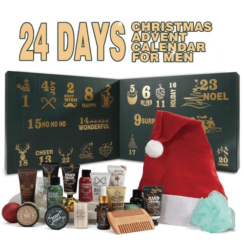 BODY & EARTH 2025 Advent Calendar for Men - 24 Days of Beard Care Gifts | Sandalwood & Cedar Oil Set