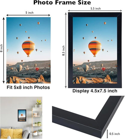 JCJMY 5x8 Black Picture Frame - Versatile Wall Hanging & Tabletop Display | Shatter-Resistant Plexiglass