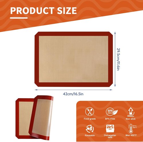 KitchenRaku Silicone Baking Mats - 2-Pack Reusable Nonstick Sheets, 16.5"x11.6", BPA Free for Cookies & Pastry