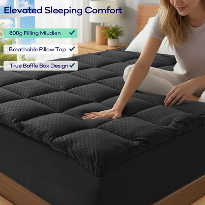OLANLY Dual-Layer 4 Inch Queen Size Memory Foam Mattress Topper for Back Pain, 2 Inch Cooling Pillow Top Mattress Pad Cover and 2 Inch Gel Memory Foam Topper, Deep Elastic Pocket, Black