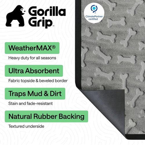 GORILLA GRIP Waterproof All-Season WeatherMAX Doormat - 47x35 Natural Rubber | Stain & Fade Resistant, Easy Clean Light Gray