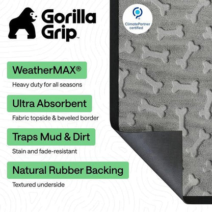 GORILLA GRIP Waterproof All-Season WeatherMAX Doormat - 47x35 Natural Rubber | Stain & Fade Resistant, Easy Clean Light Gray