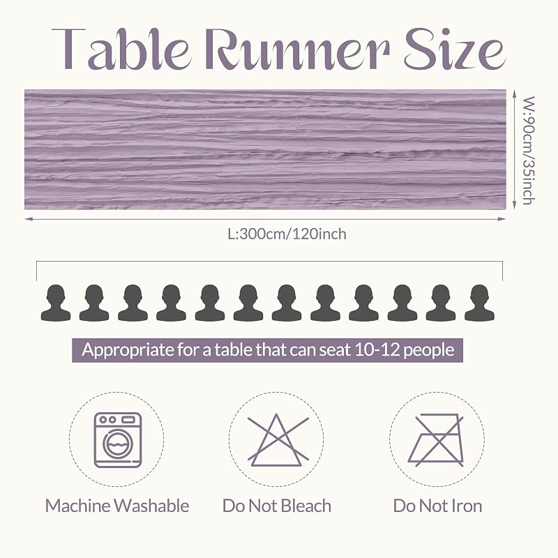 Lilac 3-Piece Cheesecloth Table Runner Set, 35 x 120 in – Boho Rugged Rustic