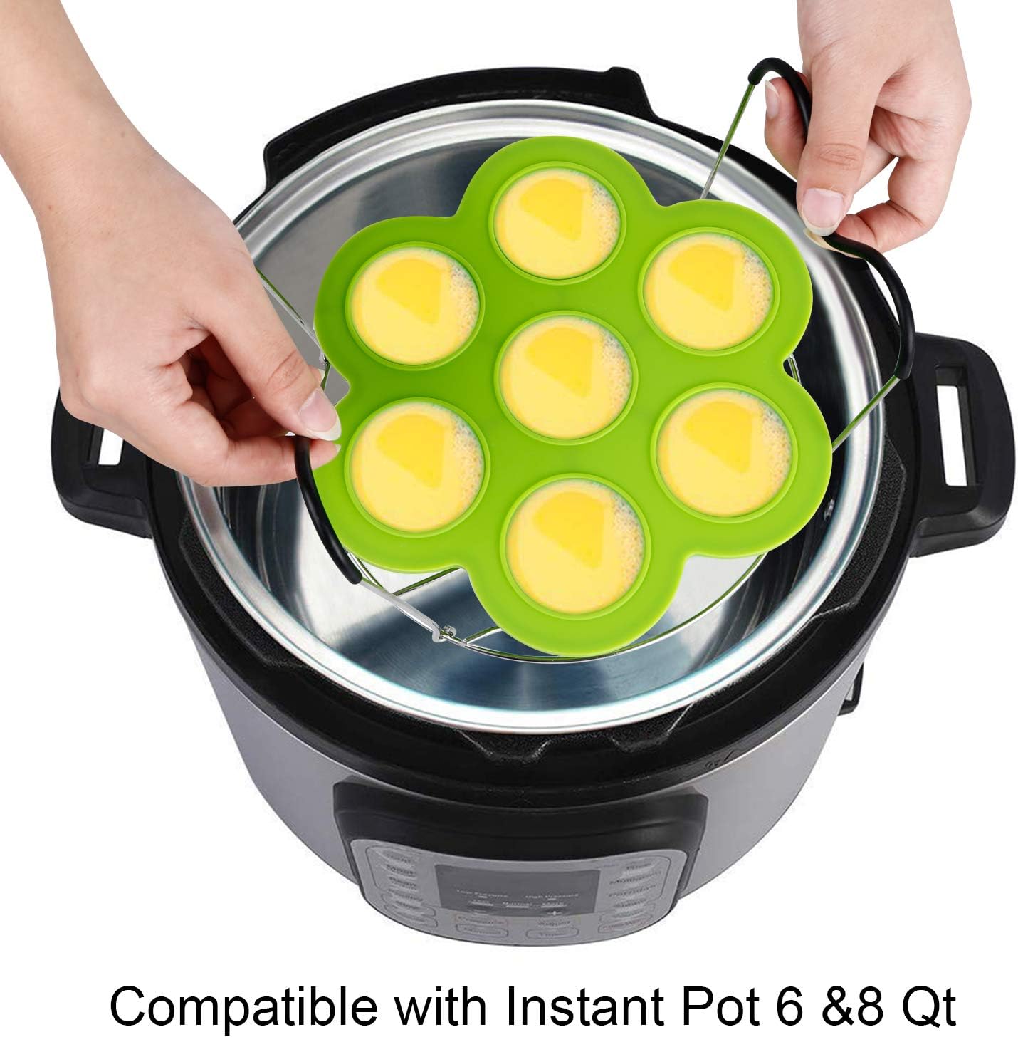 ROTTAY Silicone Egg Bites Molds - 7-Piece Set with Steamer Rack & Heat-Resistant Handles for Instant Pot