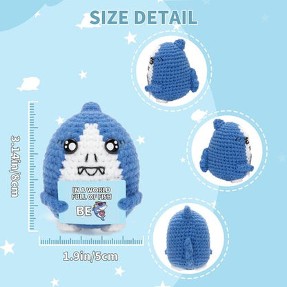 FunisFun Positive Crochet Shark | Handmade Motivational Gift for Shark Lovers - Unique Office Decor