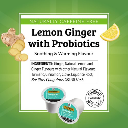 Twinings Probiotics+ Lemon & Ginger Herbal Tea 72 K-Cup Pods for Keurig, 12 Count (Pack of 6), Supports Digestive Health, Naturally Caffeine-Free, Enjoy Hot or Iced