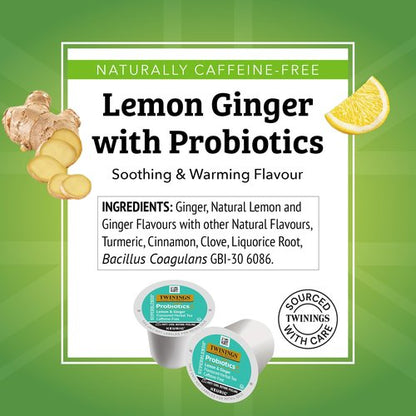 Twinings Probiotics+ Lemon & Ginger Herbal Tea 72 K-Cup Pods for Keurig, 12 Count (Pack of 6), Supports Digestive Health, Naturally Caffeine-Free, Enjoy Hot or Iced