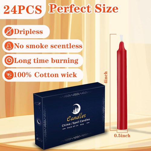 Kunrsug 24 Pack Red Spell Chime Candles - Premium Mini Unscented Taper Candles for Rituals | 4 Inch Tall, Perfect for Altar and Meditation