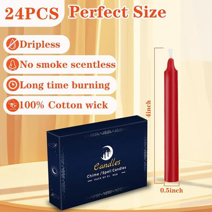 Kunrsug 24 Pack Red Spell Chime Candles - Premium Mini Unscented Taper Candles for Rituals | 4 Inch Tall, Perfect for Altar and Meditation