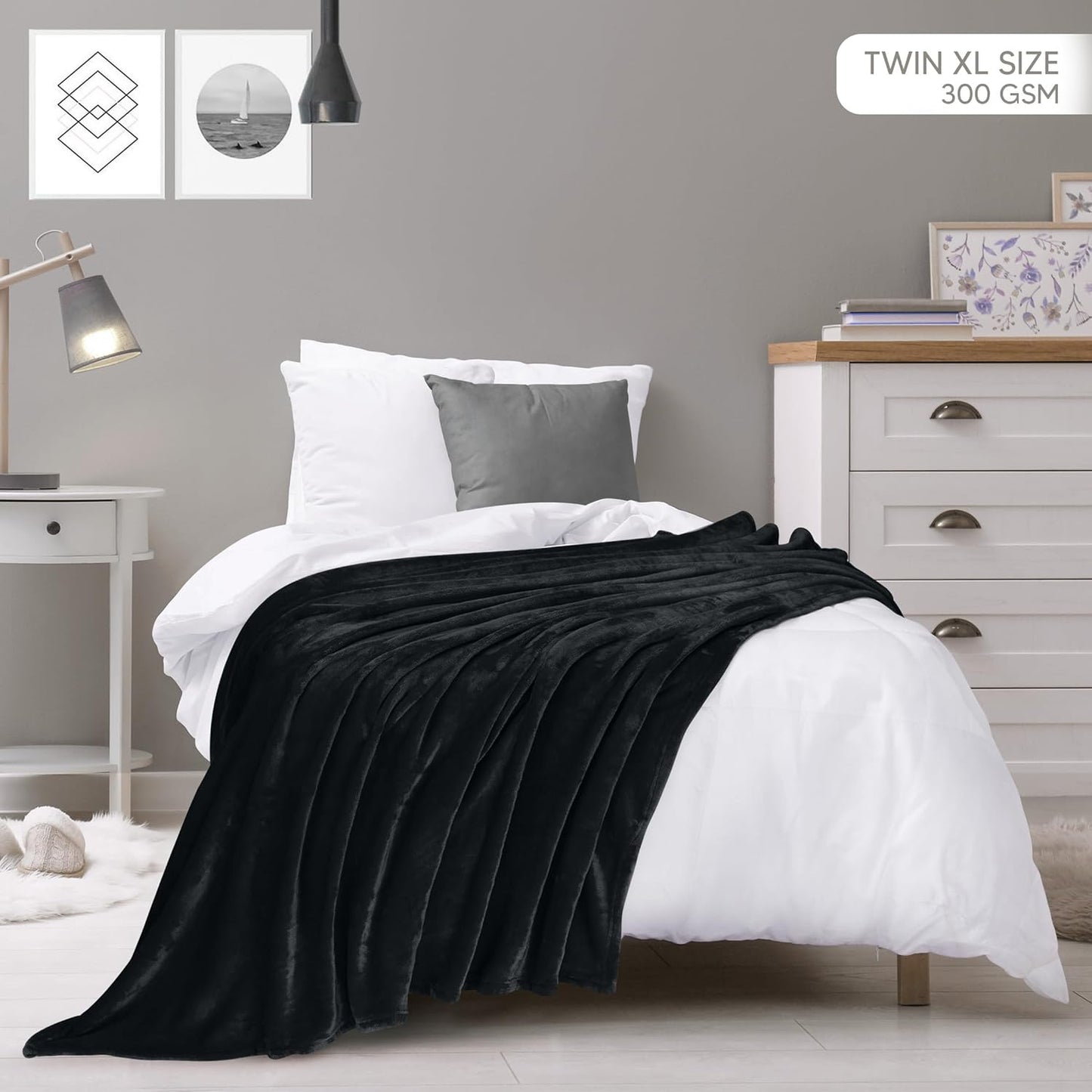 Utopia Bedding Fleece Blanket - Twin XL Black 300GSM Luxury Soft Microfiber | Anti-Static Cozy Comfort (90x76 Inch)