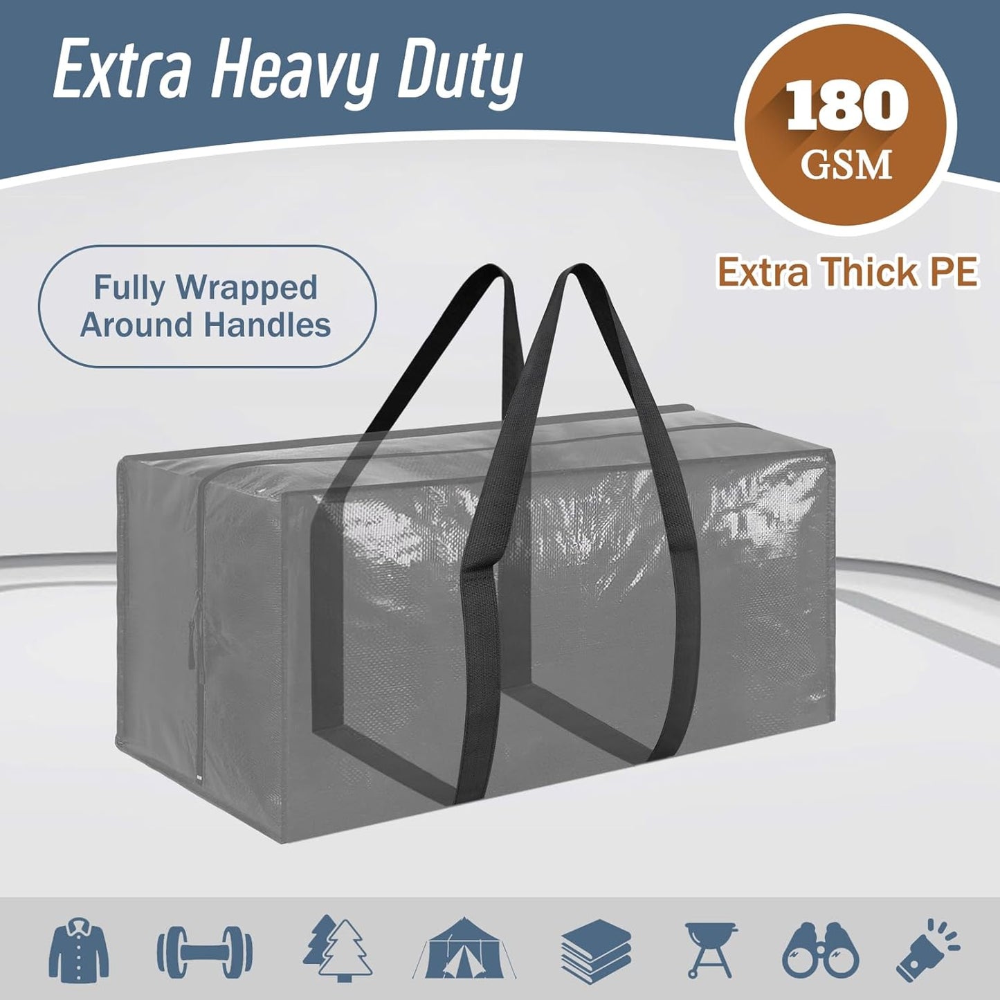 Skiennix Extra Heavy Duty Large Moving Bags - Strong Zipper & Comfortable Handles | 6 Pack, Black