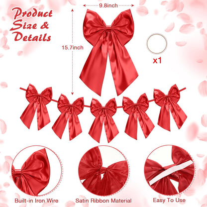 Suncalla Valentine's Day Decorations - 6 FT Large Red Bow Garland | Perfect for Weddings & Parties