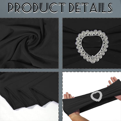 Skiennix 100PCS Spandex Stretch Black Chair Sashes - Universal Elastic Covers with Buckle Slider for Weddings & Events