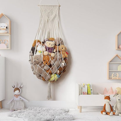 Amdermi Stuffed Animal Hammock - Boho Macrame Wall Organizer for Plush Toy Storage | Cream