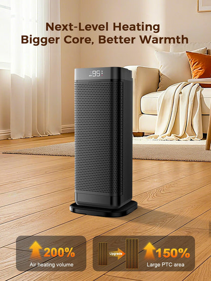 Space Heaters for Indoor Use, 1500W Portable Heater with Remote and Thermostat, 90° Oscillation, 4 Modes, 12H Timer, Overheating & Tip-Over Protection, Quiet Electric Heaters for Home, Office, Bedroom