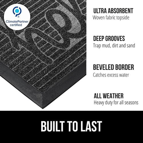 GORILLA GRIP Waterproof All-Season WeatherMAX Doormat - Natural Rubber, Stain & Fade Resistant, 29x17, Charcoal