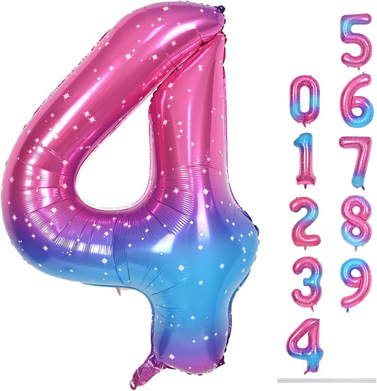 Skiennix Gradient Rainbow Balloons - 40 Inch Large Self-Inflating Foil Number Set 0-9 for Birthday Parties