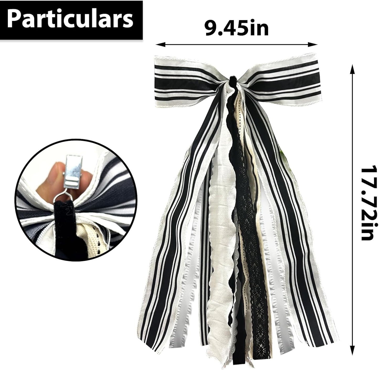 Skiennix Large White & Black Stripe Bow - Burlap Fabric Ribbon Set for Wreath Decor
