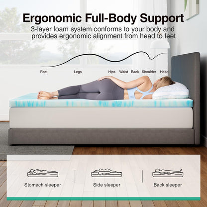 Novilla Twin Memory Foam Mattress Topper - 3 Inch Cooling Gel Infused for Ventilated Comfort
