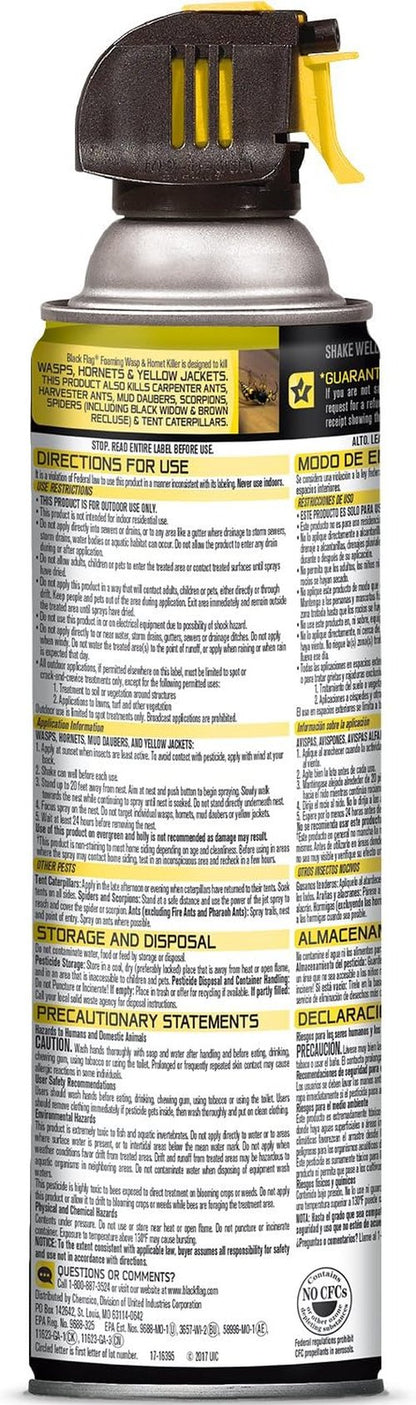 Black Flag Foaming Wasp and Hornet Killer - 14 Ounce Aerosol Insecticide Spray | 12 Pack