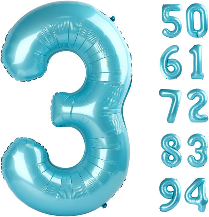 Pearlescent Blue Number 3 Balloon - 40 Inch Birthday Decoration for Kids & Adults