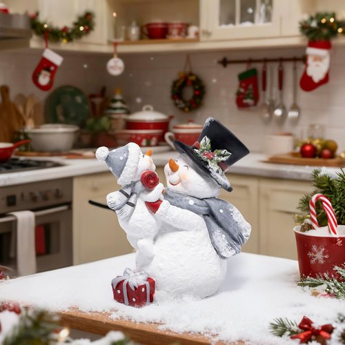 Hodao Christmas Snowman Figurine - Joyful Red Scarf Decoration for Cozy Home Decor | Grey
