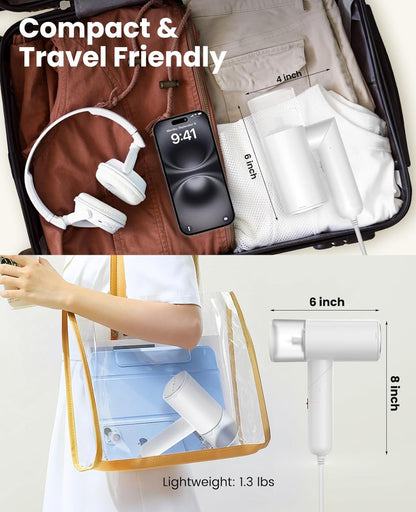 Skiennix Handheld Clothes Steamer - 1200W Portable Travel Iron with 20 Sec Preheat, 150ml Tank | White