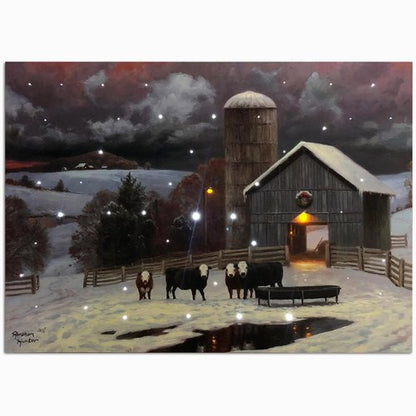 DEMAGNNIE Large LED Lighted Canvas Pictures Wall Paintings with Timer, Fiber Optic Lights Built In Lit Up Pictures Ready to Hang, Winter Farm Framed Poster with Lights, Run by Batteries