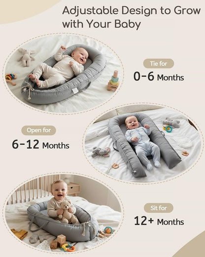 Baby Lounger - Pure Cotton Infant Lounger for Newborns 0-24 Months | Breathable & Portable Nest for Boys & Girls