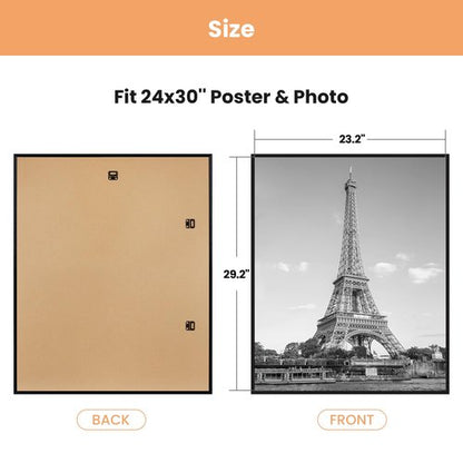 upsimples 24x30 Poster Frame Black 3 Pack, Scratch-Proof Picture Frames 24 x 30 for Photo Gallery - Slide-In Strips, Horizontal or Vertical Wall Mounting