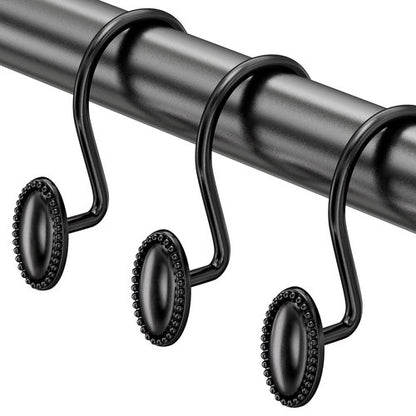 AmazerBath Black Shower Curtain Hooks, 12PCS Rust Proof Shower Curtain Rings, Decorative Modern Shower Curtain Hangers, Elliptical Heavy Duty Design Convenient for Bathroom Kitchen Wardrobe