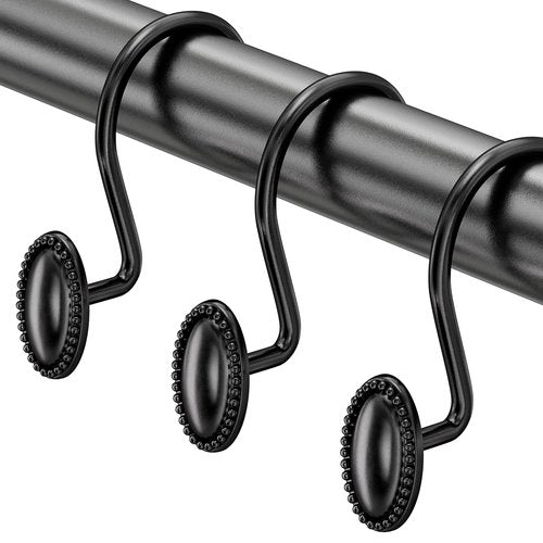 AmazerBath Black Shower Curtain Hooks, 12PCS Rust Proof Shower Curtain Rings, Decorative Modern Shower Curtain Hangers, Elliptical Heavy Duty Design Convenient for Bathroom Kitchen Wardrobe