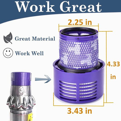 Dyson V10 Replacement Filters - 3 Pack with Clean Brush for V10 Cyclone Series | Compatible with Absolute, Animal, Total Clean