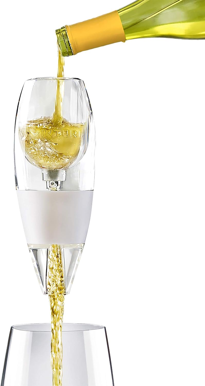 Vinturi Classic Essential Wine Aerator Pourer and Decanter Provides Enhanced Flavors with Smoother Finish Features Easy to Grip Silicone Body and No-Drip Stand, White