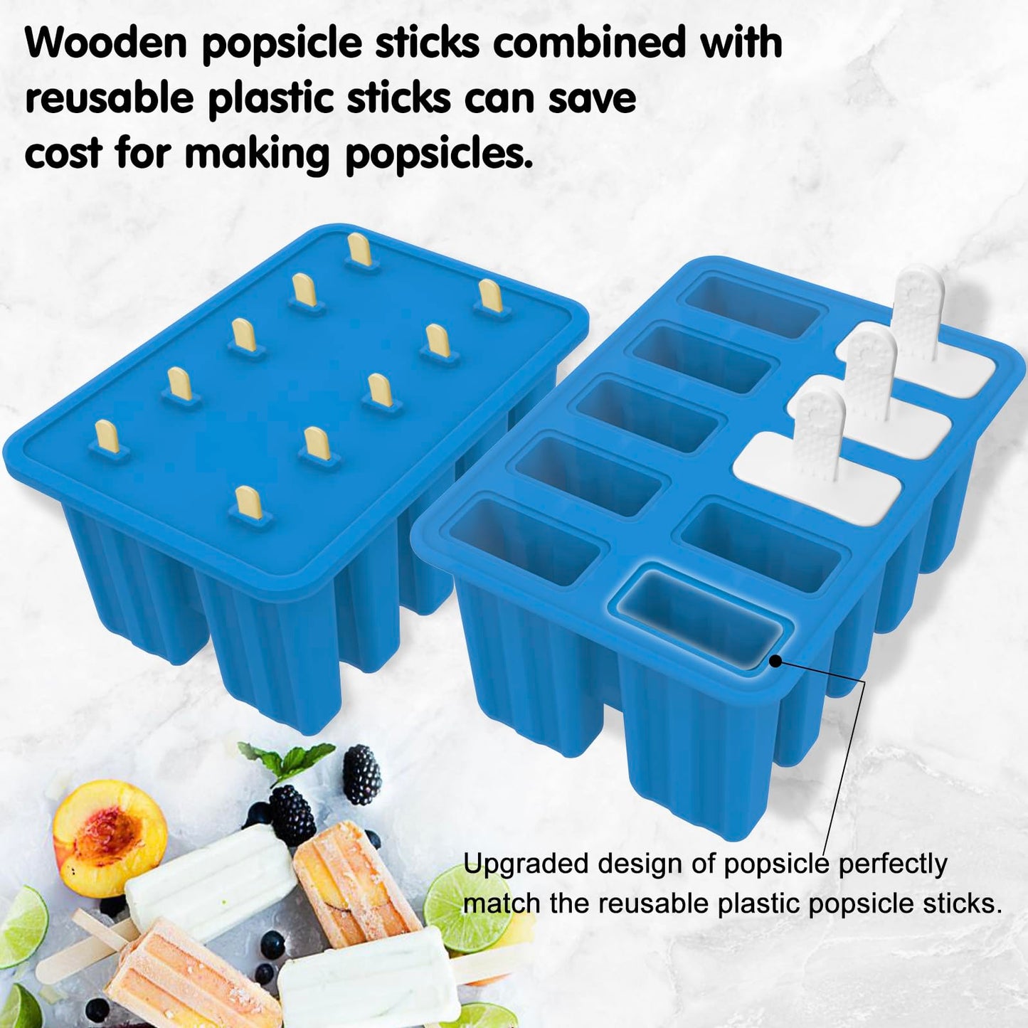 Homemade Popsicle Molds Shapes, Silicone Frozen Ice Popsicle Maker Non-BPA, with 50 Popsicle Sticks, 50 Popsicle Bags, 10 Reusable Popsicle Sticks, Funnel, Brush and Ice Pop Recipes(White)