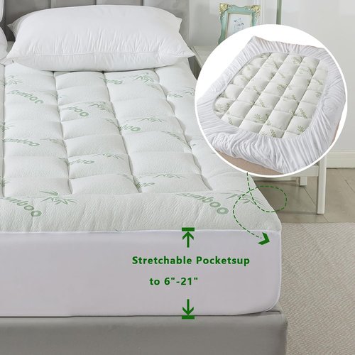 ANALIN® Bamboo Viscose Mattress Topper - Soft, Breathable King Size Pillow Top for Back Pain Relief | Fits 6-18 Inch Mattresses