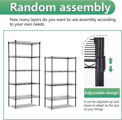 BestOffice 5-Tier Wire Storage Shelves - Heavy-Duty Metal | Adjustable Racks | 22x12x48 | Black | Holds Up to 750 lbs | No-Tool Assembly for Home & Garage