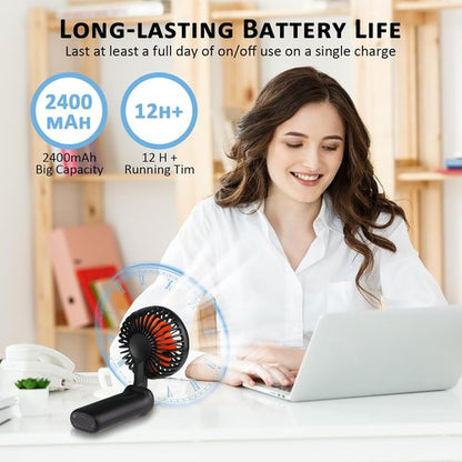 LtYioe Portable Handheld Fan - Rechargeable Mini Desk Fan with LED Display & 180° Foldable Design | Black