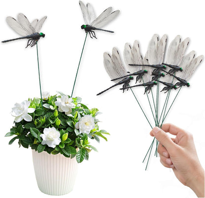 Skiennix Dragonfly Garden Stakes - Lifelike 3D PVC Decor for Indoor/Outdoor Plants | 10 Pcs Black