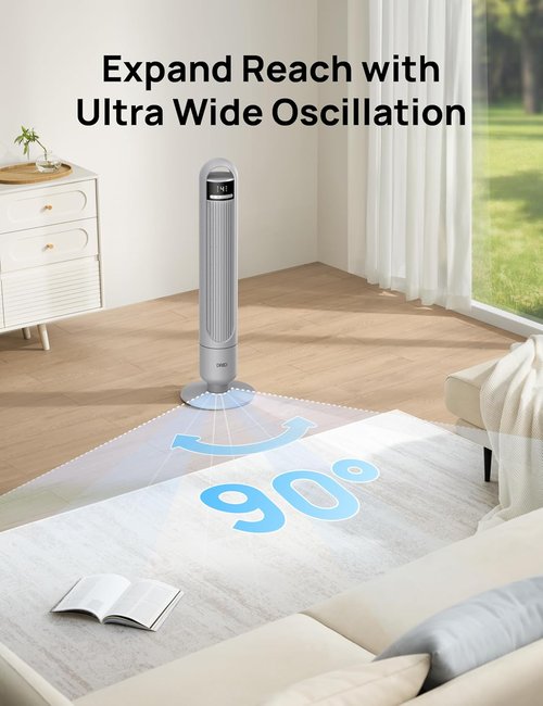 Dreo Tower Fan - 90° Oscillating Standing Fan with 3 Modes, 4 Speeds & 8H Timer - Grey