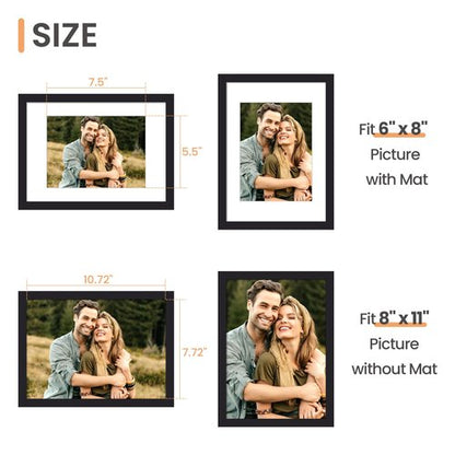 upsimples 8x11 Picture Frame, Display Pictures 6x8 with Mat or 8x11 Without, Wall Hanging Photo Frames, Black, 1 Pack