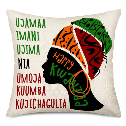 Aremetop Happy Kwanzaa Throw Pillow Covers, 18 x 18 Inch African American Holiday Celebration Cushion Case Ethnic Tribal Decoration for Sofa Couch, UJAMAA/IMANI/UJIMA/UMOJA/KUUMBA/KUJICHAGULIA